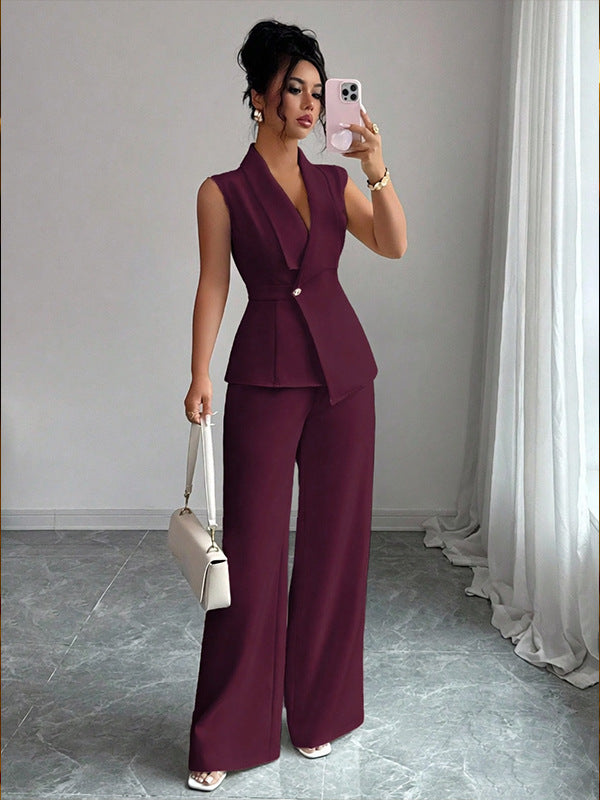 Sleeveless Blazer And Straight-leg Pants Two-piece Set