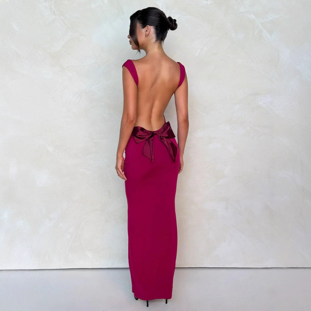 Womens Solid-Color Backless Dress