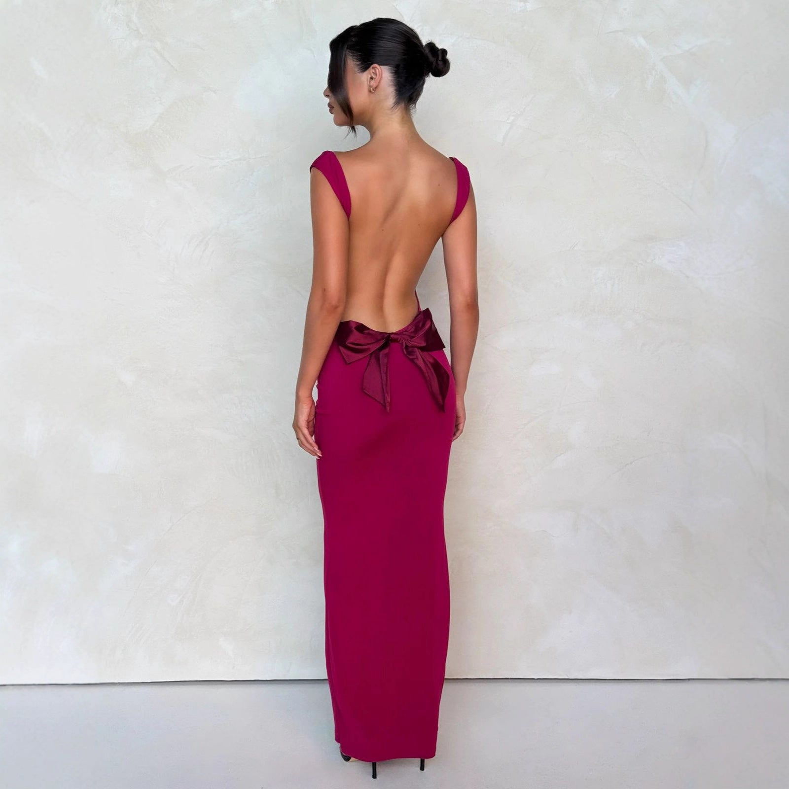 Womens Solid-Color Backless Dress