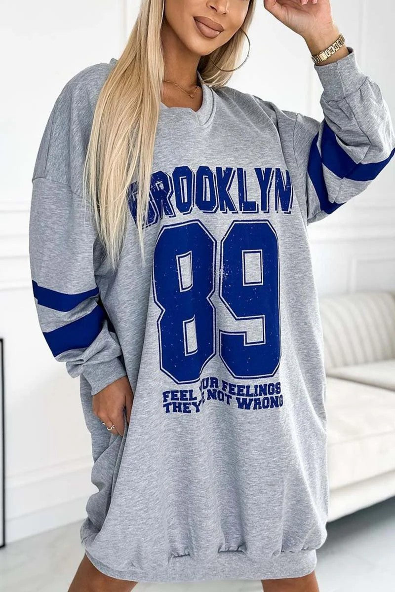 Women's Casual Sport Letters Printed Sweatshirt Dress