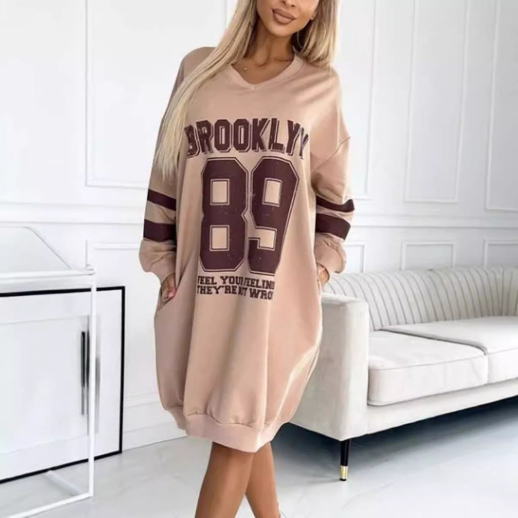 Women's Casual Sport Letters Printed Sweatshirt Dress