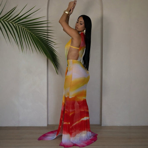 Elegant Gradient-Color Strap Design Bodycon Maxi Dress For Women