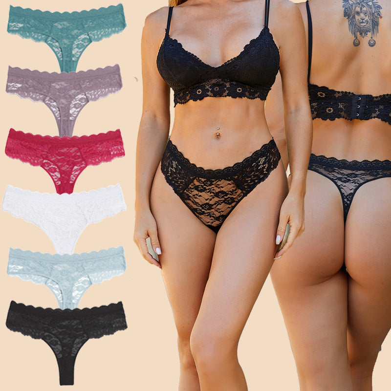 Patterned Semi-transparent Mid-rise Womens Briefs Sexy Womens Lace Thong