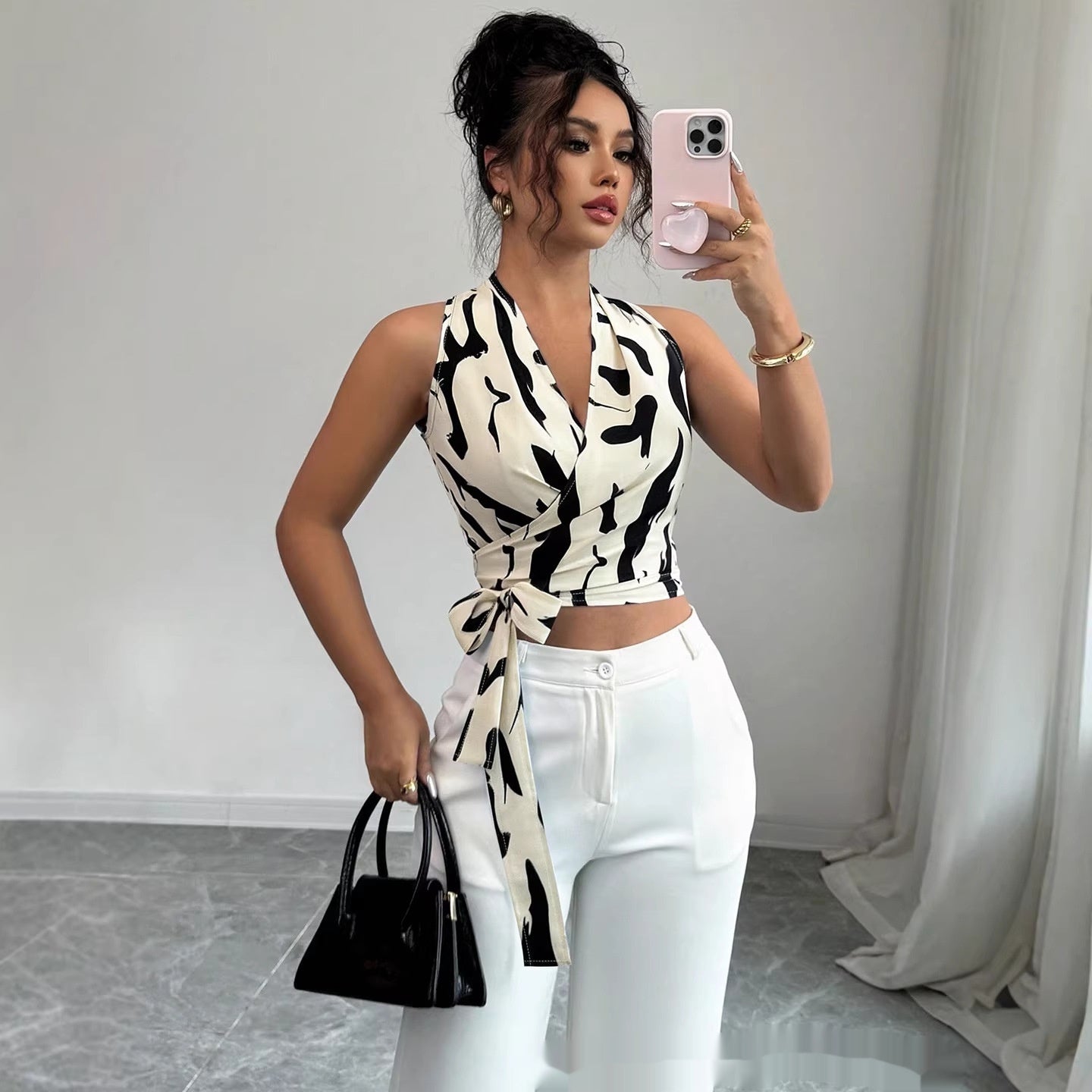 Womens Printed Halterneck Short Top