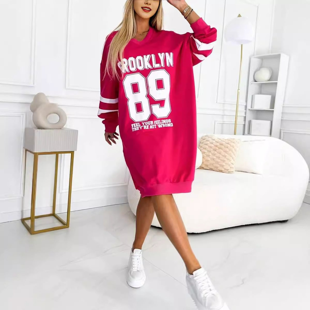 Women's Casual Sport Letters Printed Sweatshirt Dress