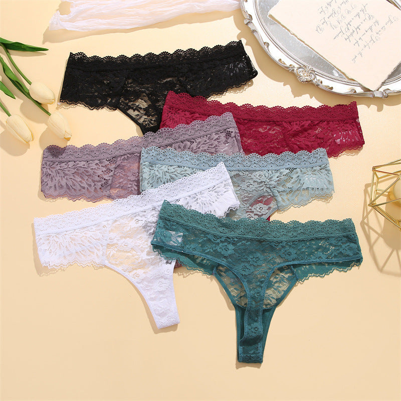Patterned Semi-transparent Mid-rise Womens Briefs Sexy Womens Lace Thong