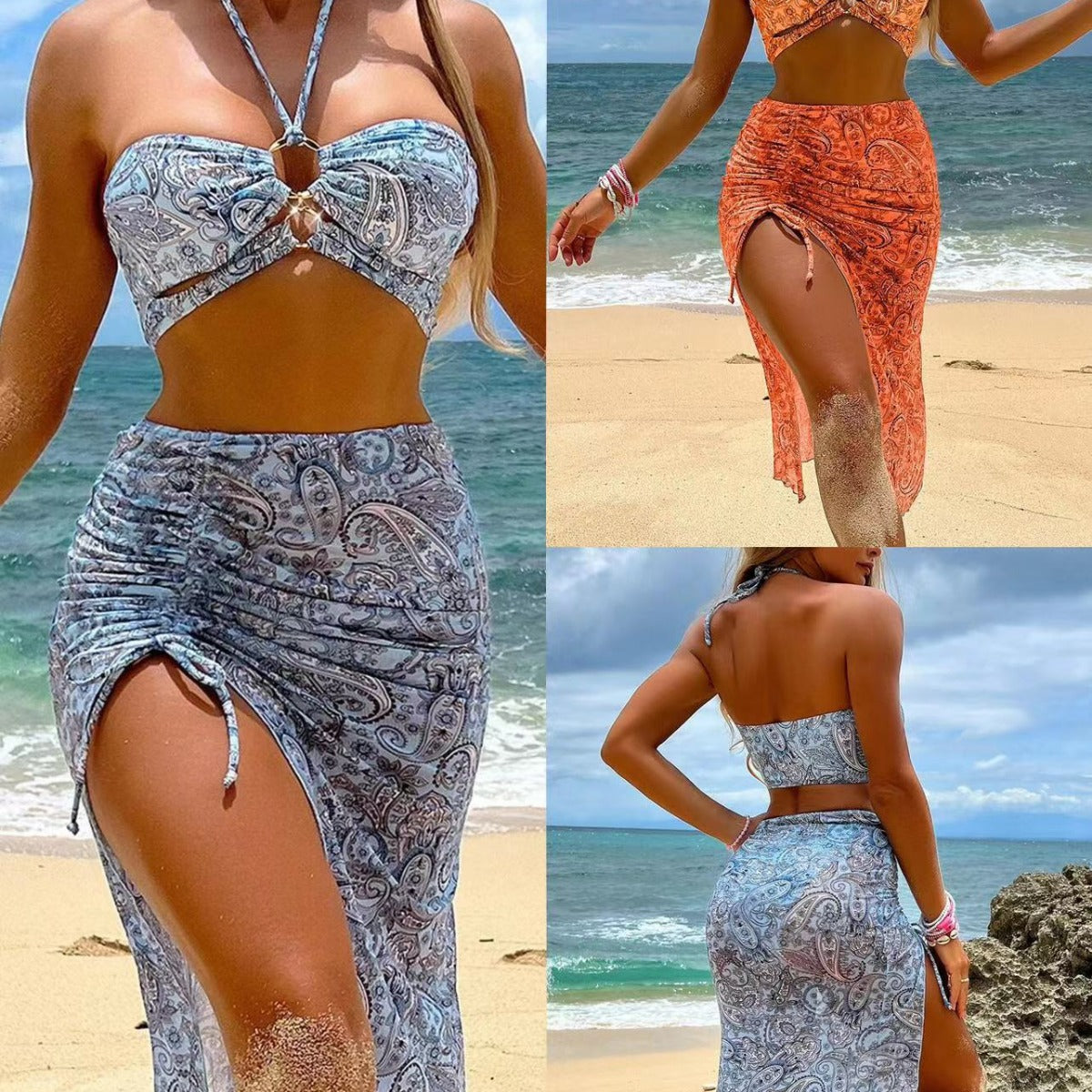 Azzure 3-piece Mesh Split-print Swimsuit