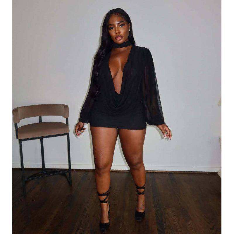 Fashionable Mesh Patchwork Design Bodycon Sexy Dress For Women