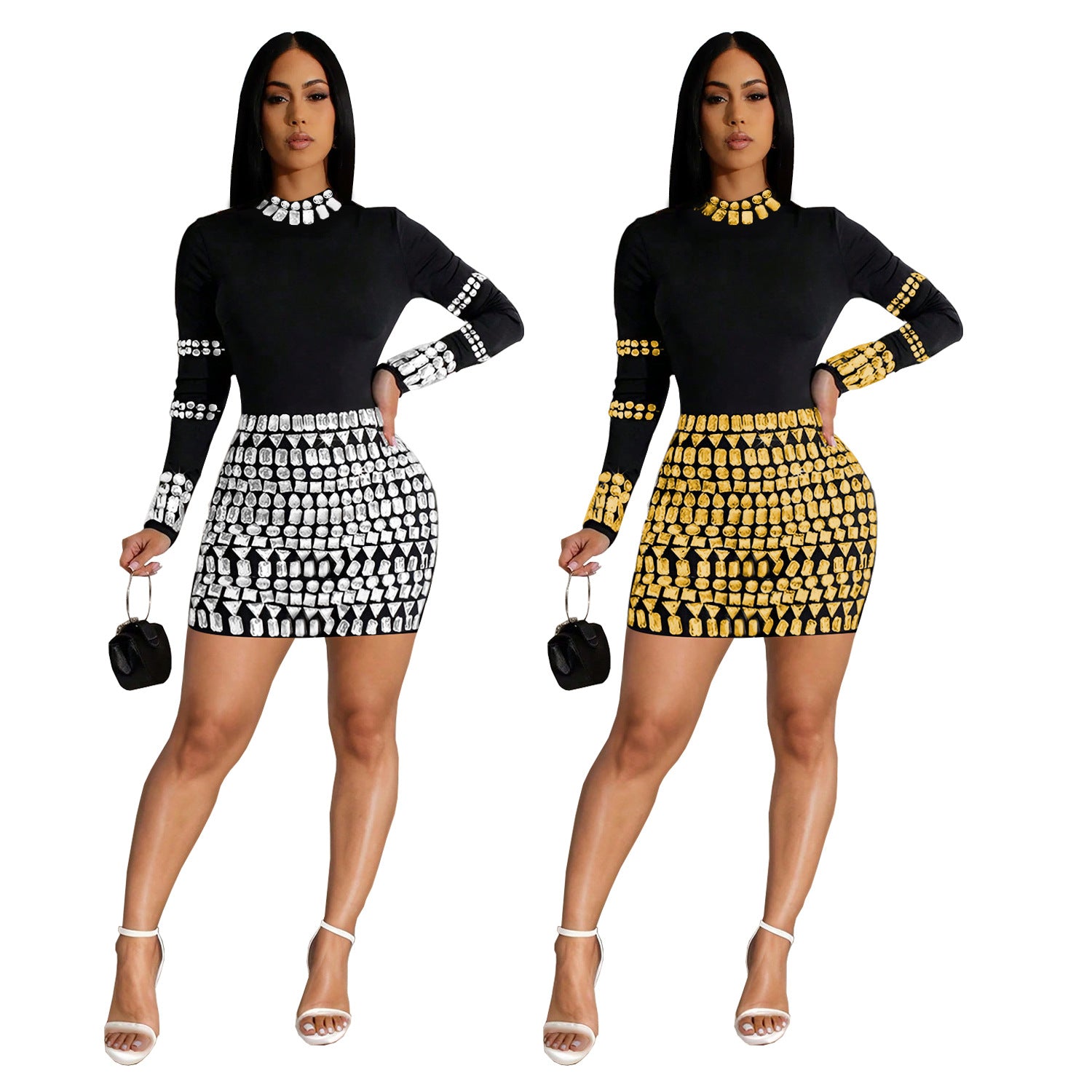 Fashionable Women's Rhinestone-Embellished Bodycon Dress