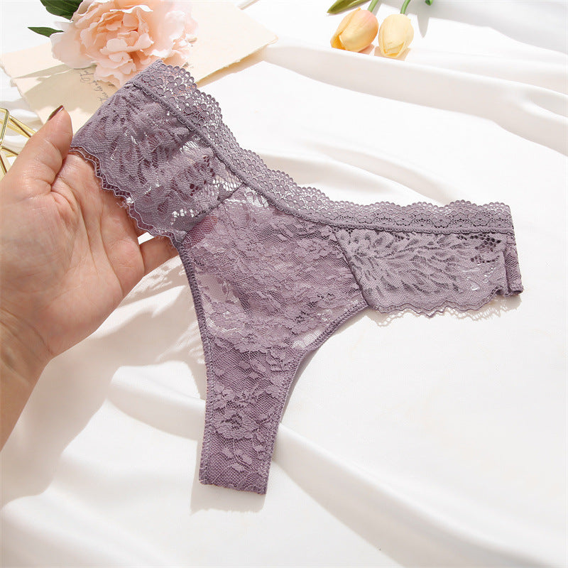 Patterned Semi-transparent Mid-rise Womens Briefs Sexy Womens Lace Thong