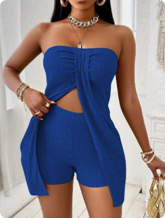 Women's Strapless Bandeau Top Shorts Suit