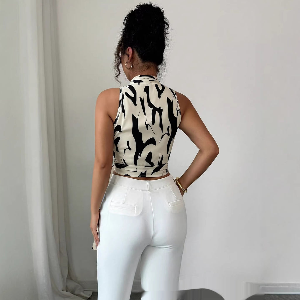Womens Printed Halterneck Short Top