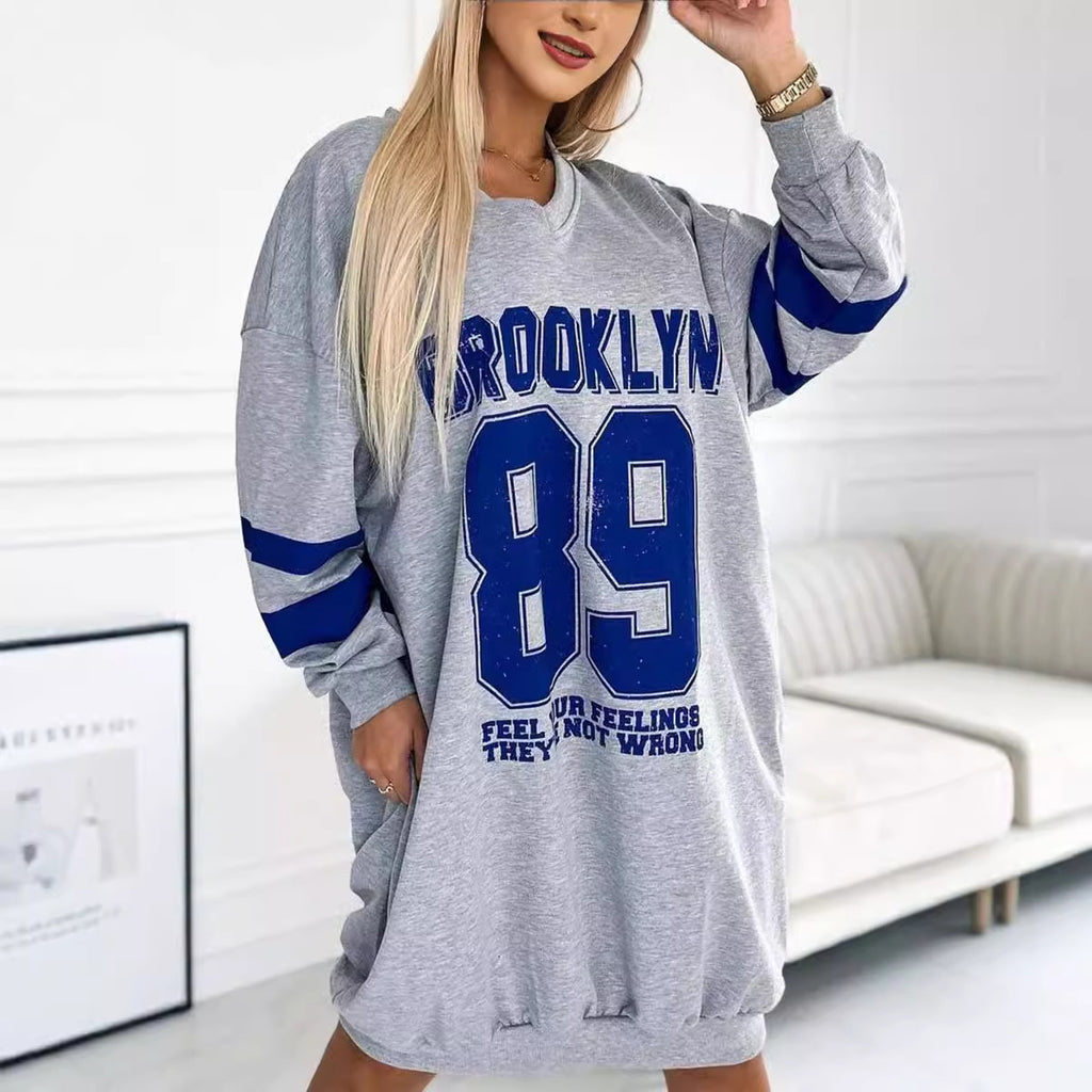 Women's Casual Sport Letters Printed Sweatshirt Dress