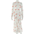 Women's Fresh Print Long Sleeve Pleated High-neck Bodycon Dress