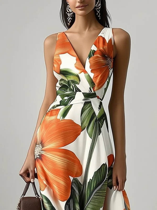 Printed Girdle Oversized Swing Dress