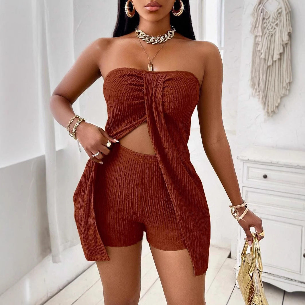 Women's Strapless Bandeau Top Shorts Suit