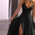 Women's Sexy Deep V Neck Maxi Dress Spaghetti Strap Sleeveless Backless High Slit Long Dress