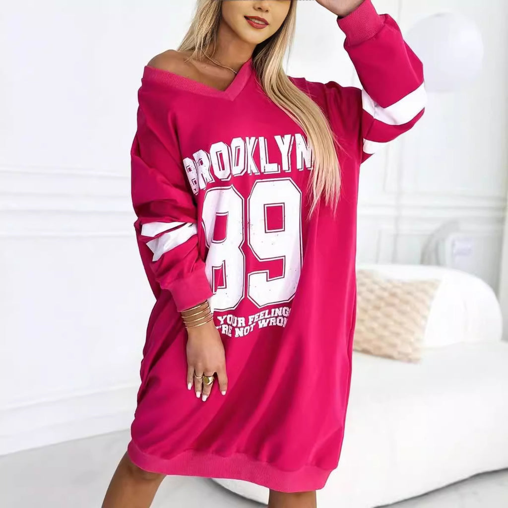 Women's Casual Sport Letters Printed Sweatshirt Dress