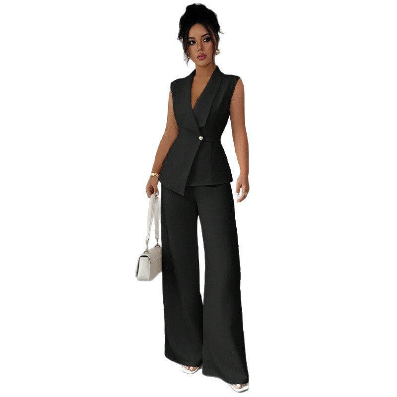 Sleeveless Blazer And Straight-leg Pants Two-piece Set