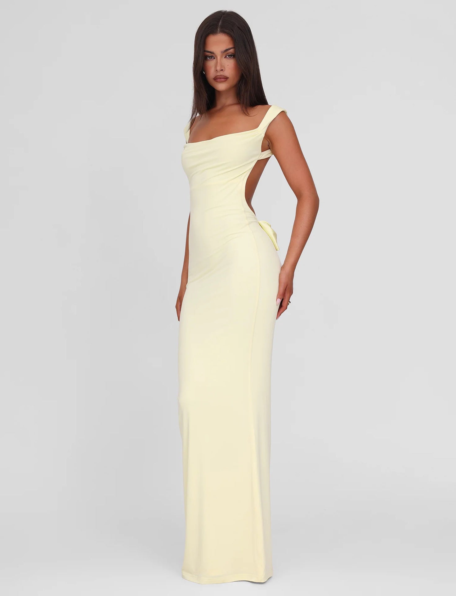 Womens Solid-Color Backless Dress