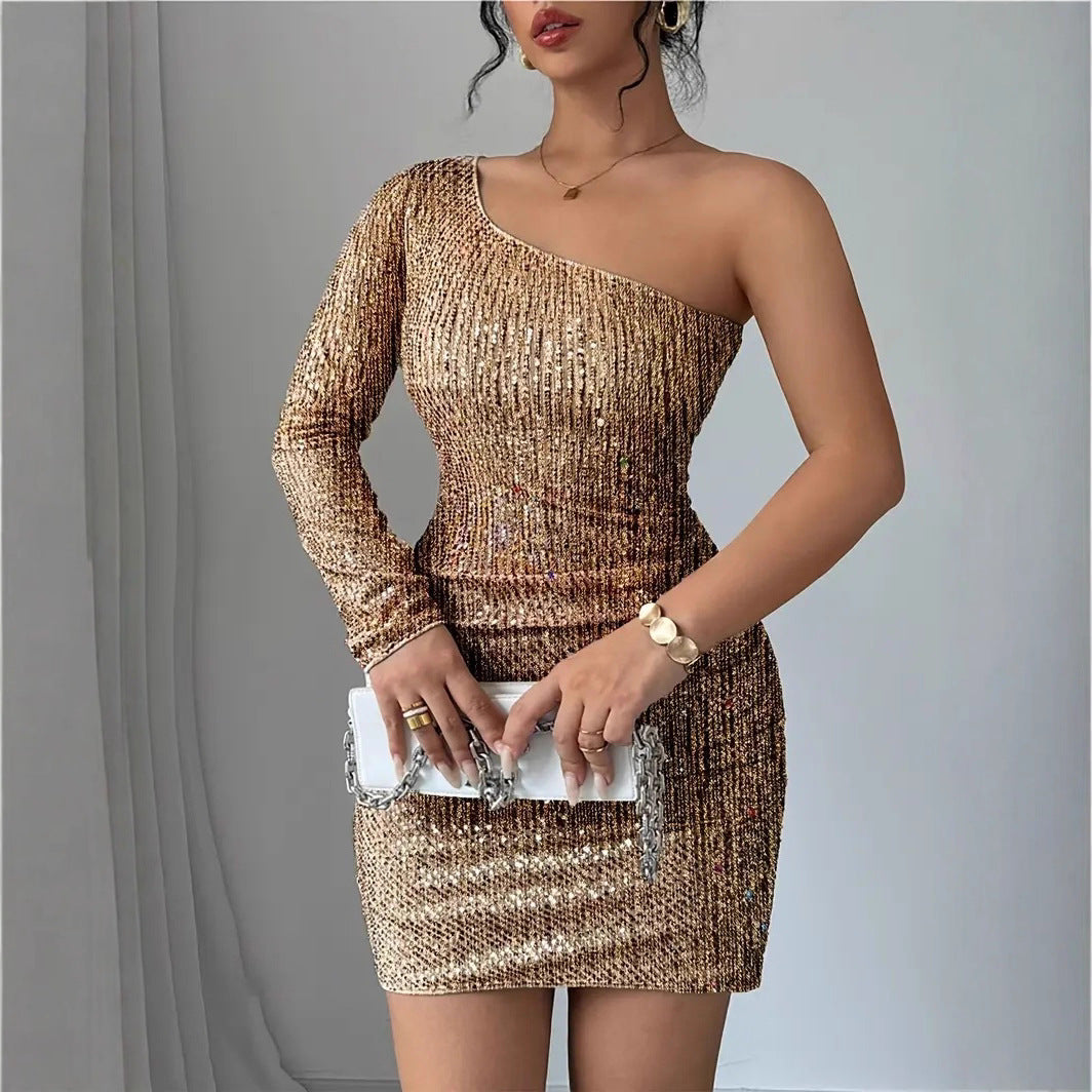 Crossbody Long Sleeve Narrow Sexy Dress