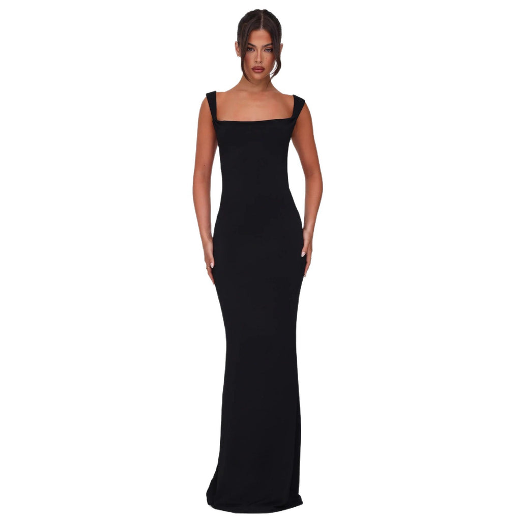 Womens Solid-Color Backless Dress