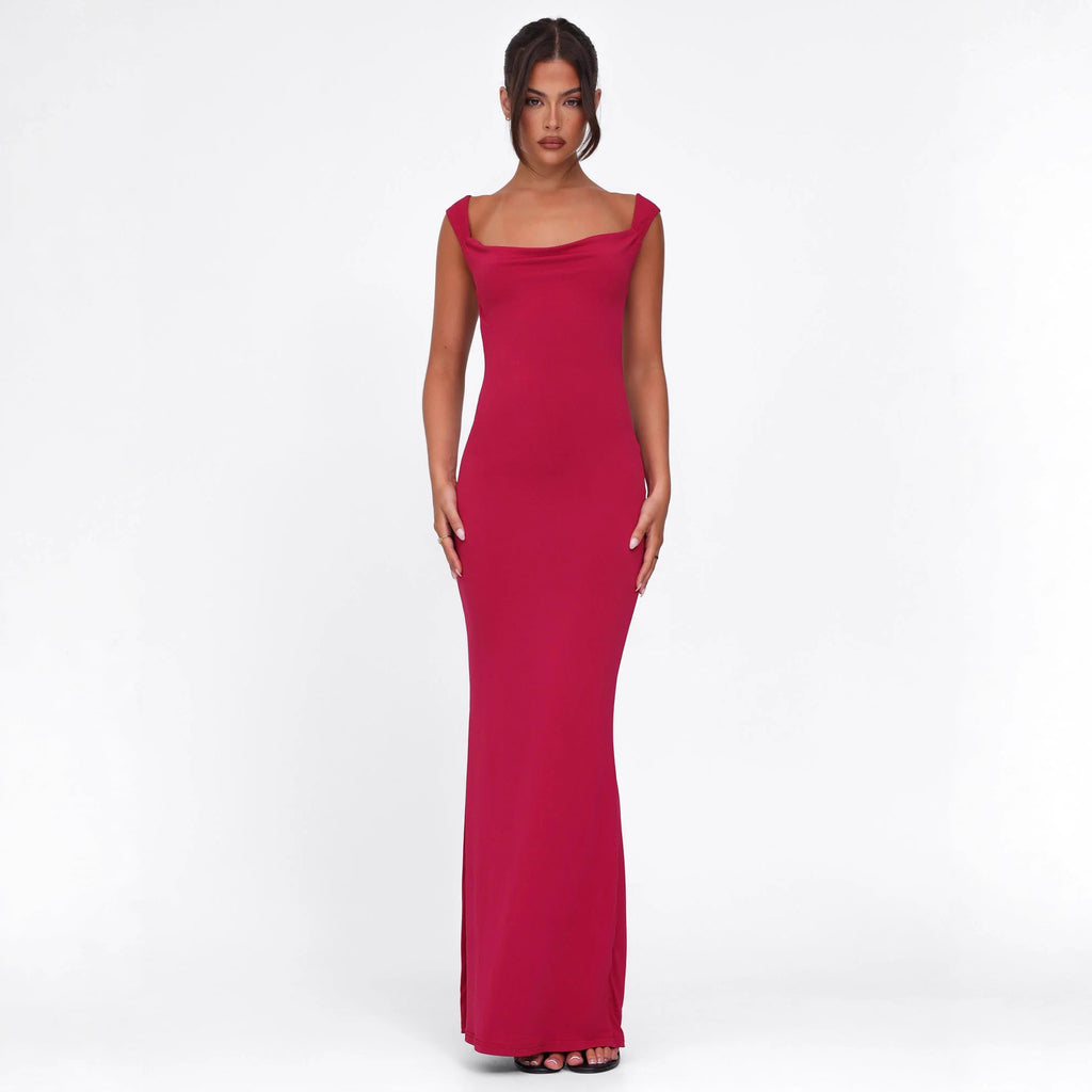 Womens Solid-Color Backless Dress