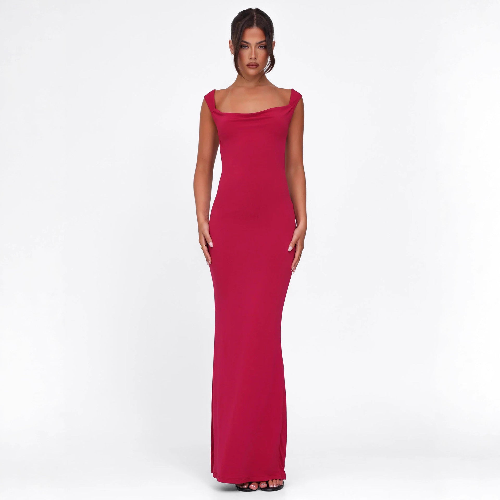 Womens Solid-Color Backless Dress