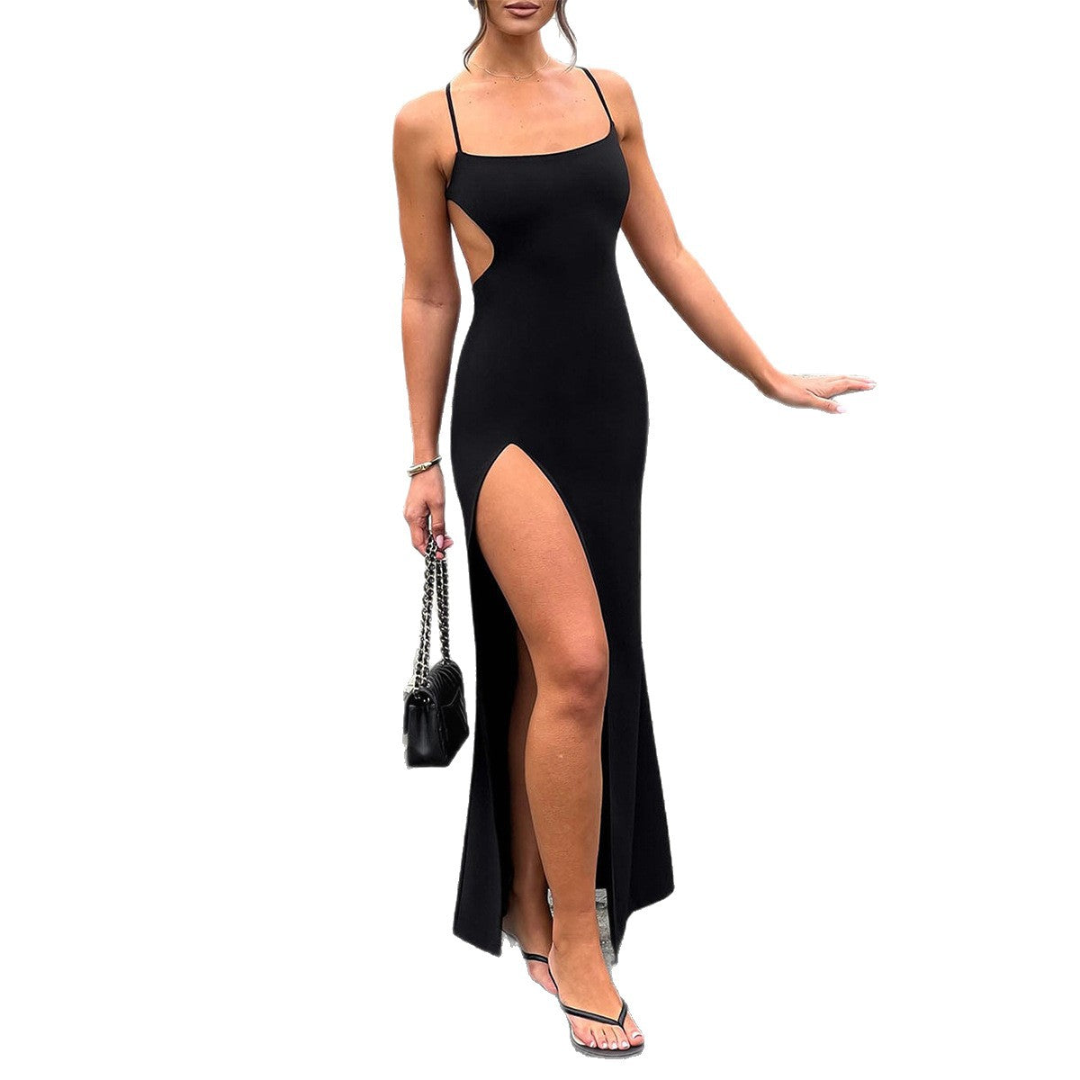 Solid-color Strap Sheath Dress Womens Dress