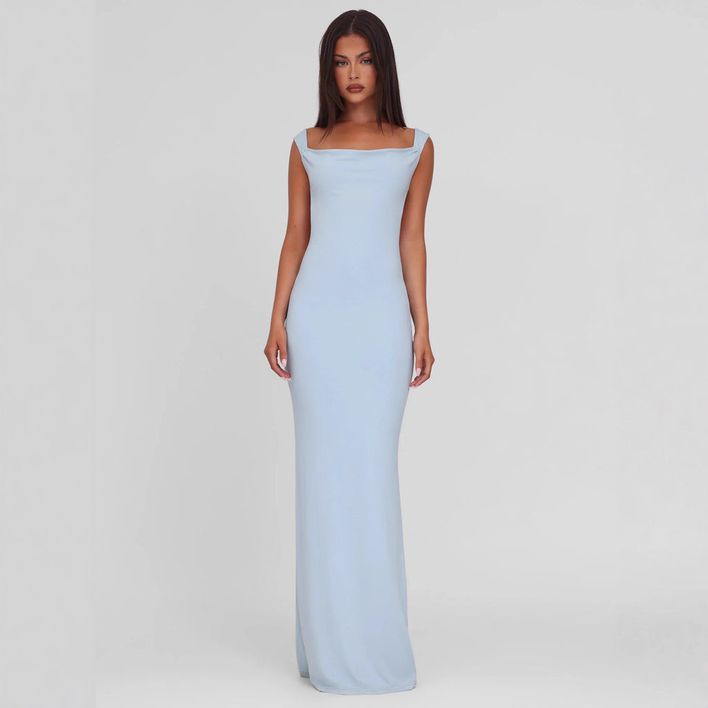 Womens Solid-Color Backless Dress