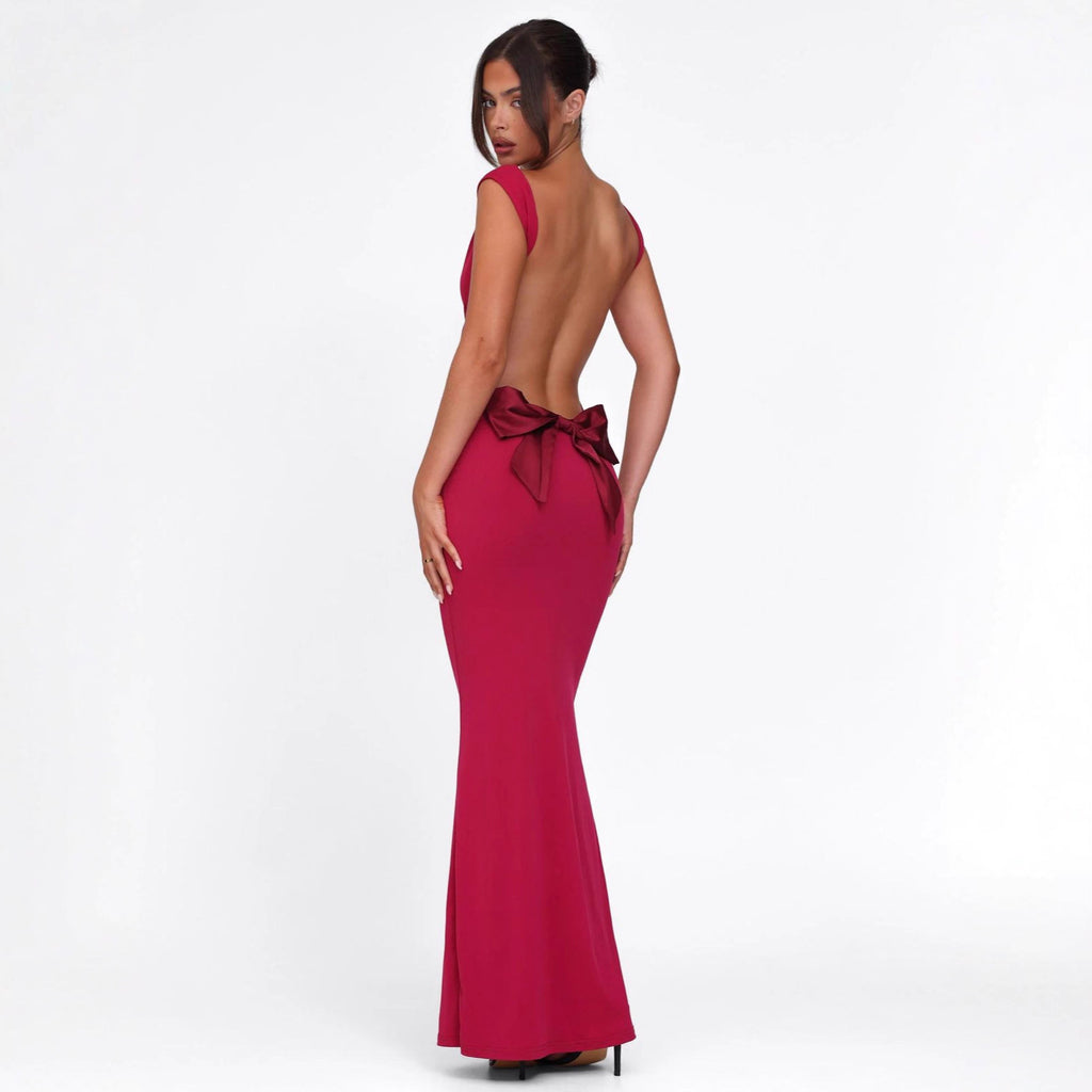 Womens Solid-Color Backless Dress