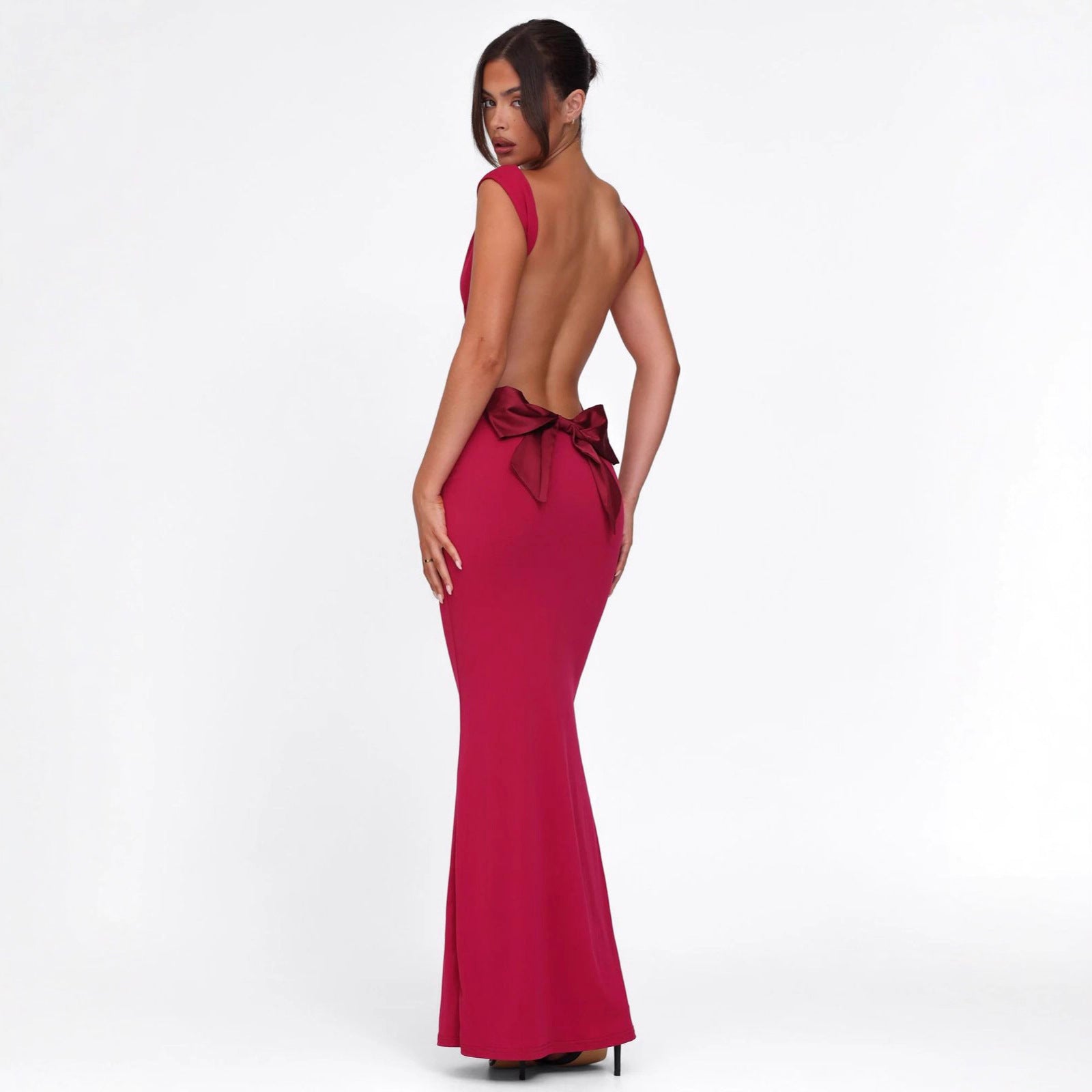 Womens Solid-Color Backless Dress