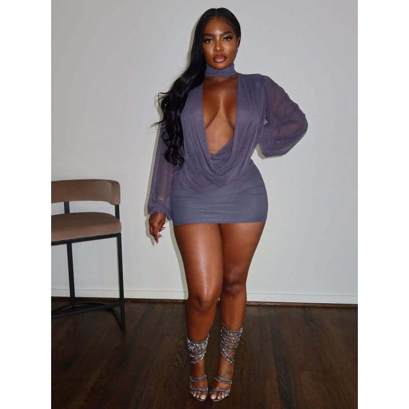 Fashionable Mesh Patchwork Design Bodycon Sexy Dress For Women