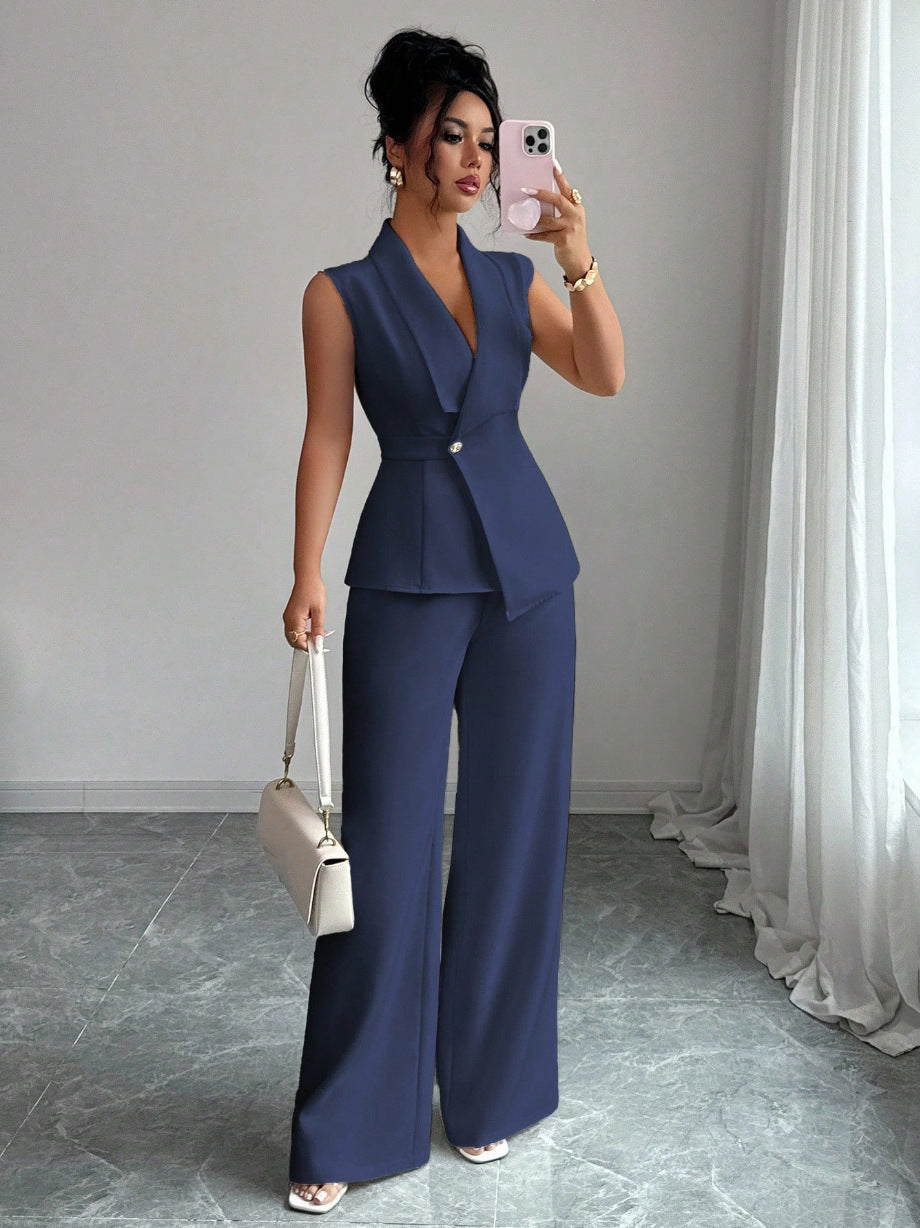 Sleeveless Blazer And Straight-leg Pants Two-piece Set