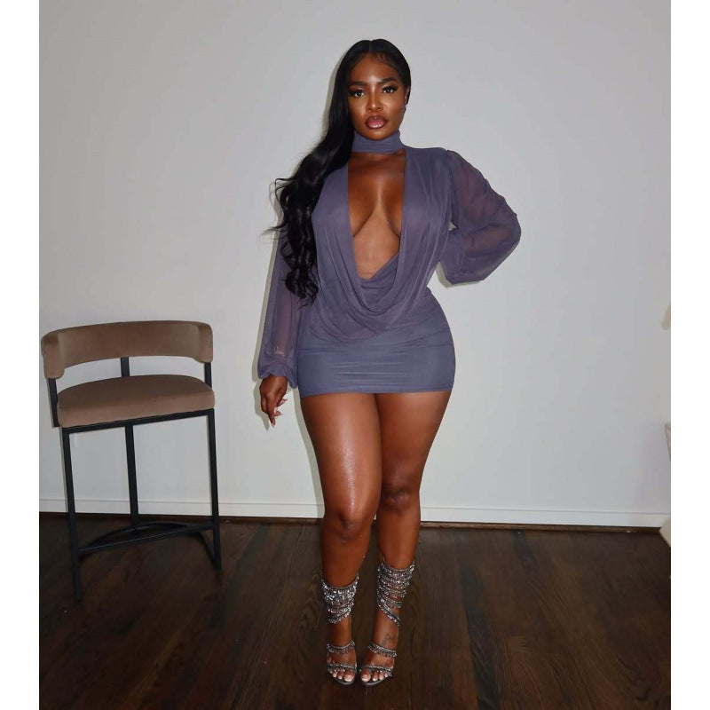 Fashionable Mesh Patchwork Design Bodycon Sexy Dress For Women