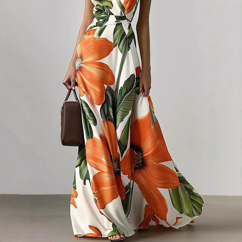 Printed Girdle Oversized Swing Dress