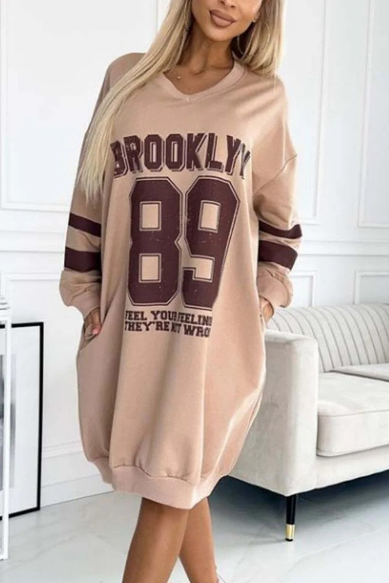 Women's Casual Sport Letters Printed Sweatshirt Dress